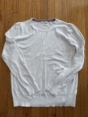 Boden White Cotton Crewneck Sweater Size L Classic Lightweight